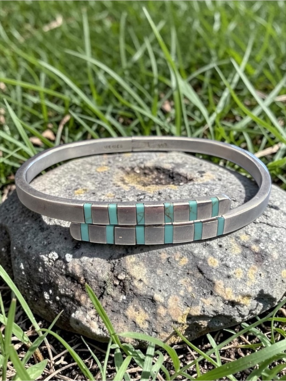 .950 Silver Turquoise Inlay Cuff Bracelet - Teal Turquoise